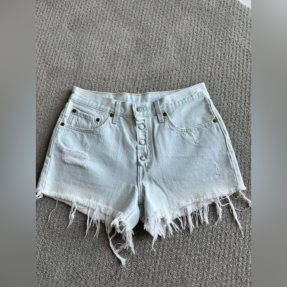Levi's Light Blue Frayed Jean Shorts
